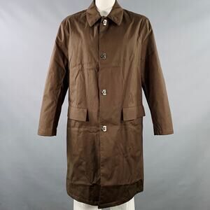 SALVATORE FERRAGAMO Size 44 Brown Cotton Blend Turn Lock Coat